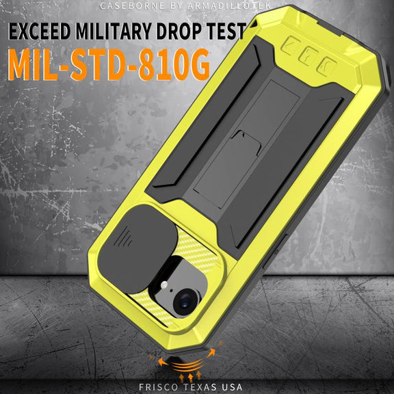 For iPhone 16e Sliding Camera IP68 Water-resistant Holder Phone Case(Yellow)