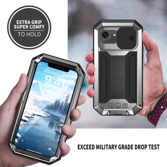For iPhone 16e Sliding Camera IP68 Water-resistant Holder Phone Case(Silver)