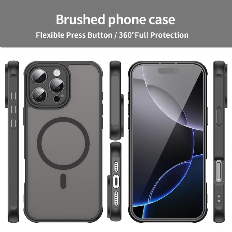 For iPhone 16e Fan Dun Series TPU Hybrid PC Frosted Magsafe Phone Case(Black)