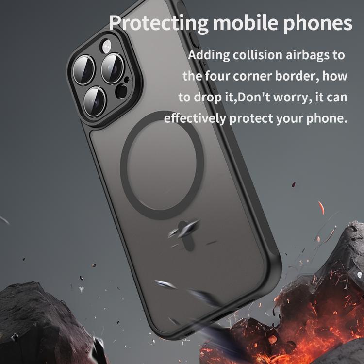 For iPhone 16e Fan Dun Series TPU Hybrid PC Frosted Magsafe Phone Case(Black)