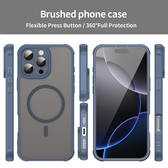 For iPhone 16e Fan Dun Series TPU Hybrid PC Frosted Magsafe Phone Case(Blue)