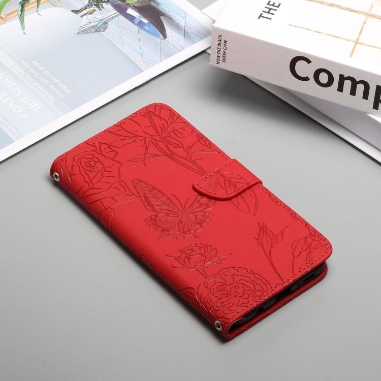 For Tecno Spark 40 4G Skin Feel Butterfly Embossed Flip Leather Phone Case(Red)
