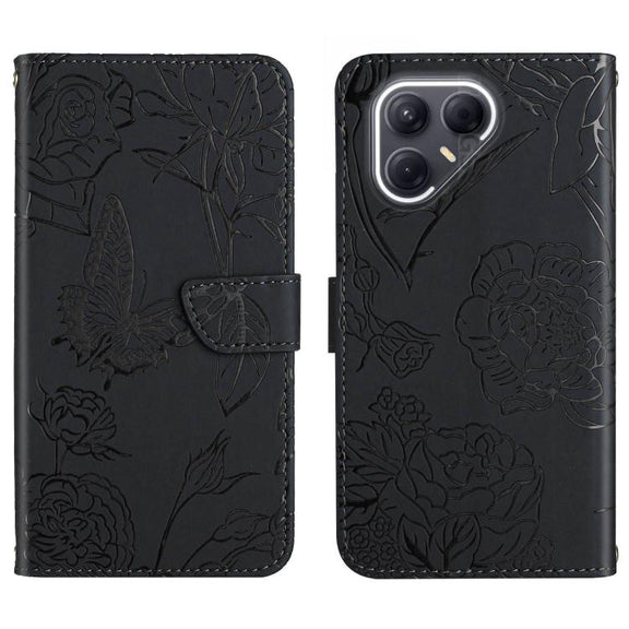 For Tecno Pova 7 Ultra 5G Skin Feel Butterfly Embossed Flip Leather Phone Case(Black)