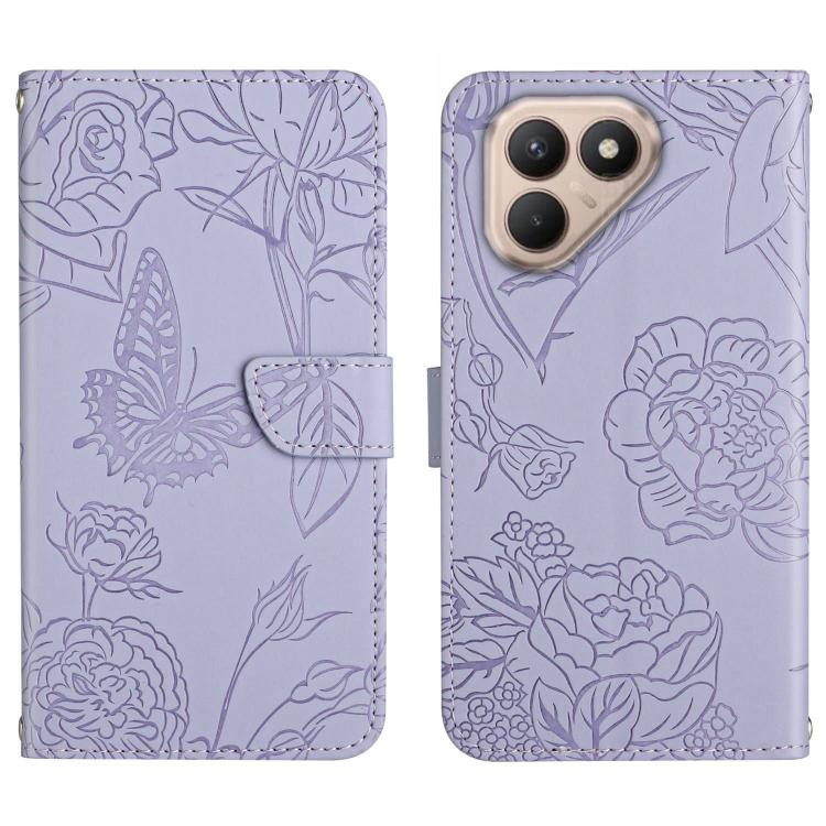 For Tecno Pova 7 4G Skin Feel Butterfly Embossed Flip Leather Phone Case(Purple)