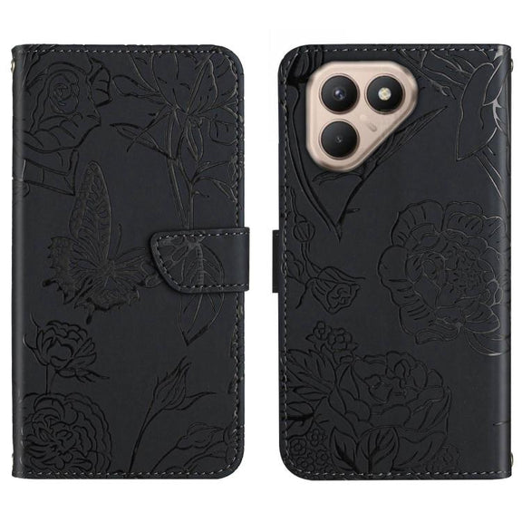 For Tecno Pova 7 4G Skin Feel Butterfly Embossed Flip Leather Phone Case(Black)