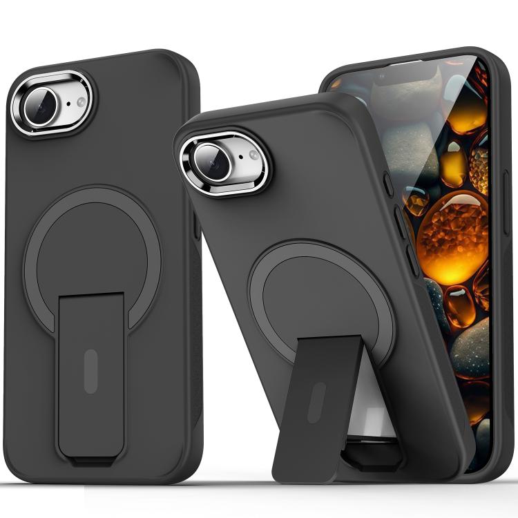 For iPhone 16e Acrylic Hybrid TPU MagSafe Holder Phone Case(Black)