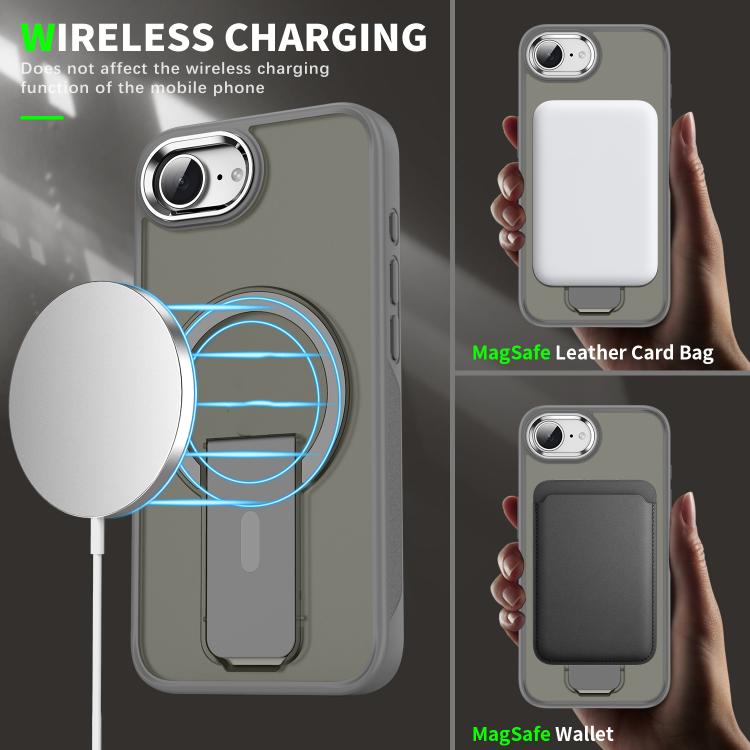For iPhone 16e Acrylic Hybrid TPU MagSafe Holder Phone Case(Black)