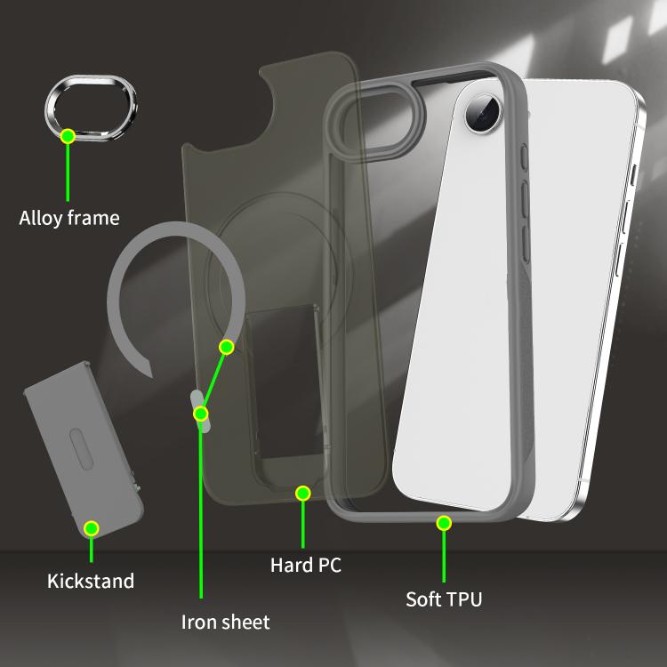 For iPhone 16e Acrylic Hybrid TPU MagSafe Holder Phone Case(Black)