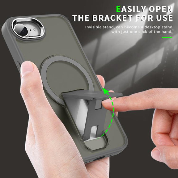 For iPhone 16e Acrylic Hybrid TPU MagSafe Holder Phone Case(Black)