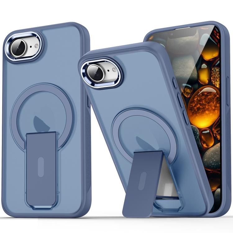 For iPhone 16e Acrylic Hybrid TPU MagSafe Holder Phone Case(Dark Blue)