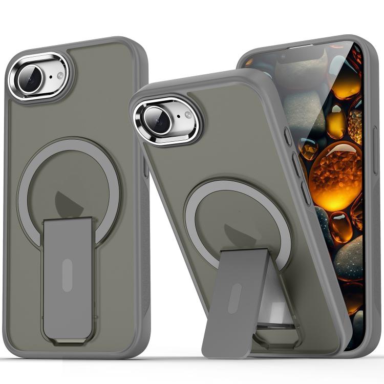 For iPhone 16e Acrylic Hybrid TPU MagSafe Holder Phone Case(Titanium Grey)