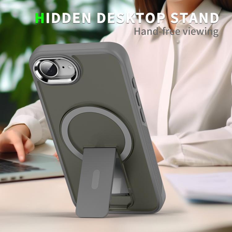 For iPhone 16e Acrylic Hybrid TPU MagSafe Holder Phone Case(Gold)