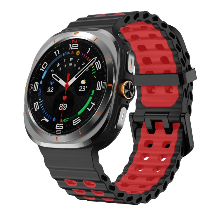 For Samsung Galaxy Watch Ultra 47mm / Ultra 2025 Kalebol Ocean Two-tone Silicone Strap(Black Red)