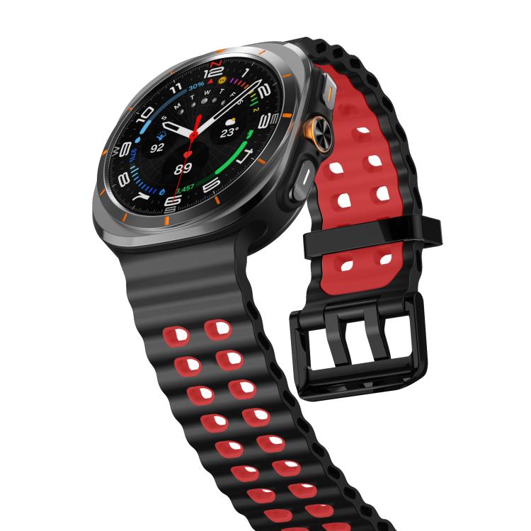 For Samsung Galaxy Watch Ultra 47mm / Ultra 2025 Kalebol Ocean Two-tone Silicone Strap(Black Red)