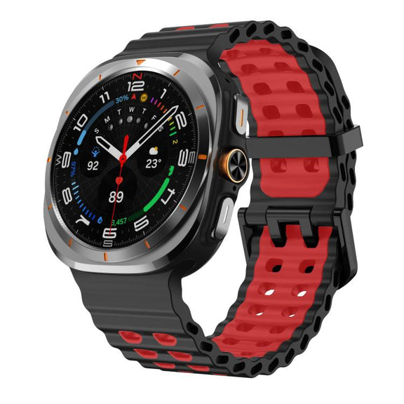 For Samsung Galaxy Watch Ultra 47mm / Ultra 2025 Kalebol Ocean Two-tone Silicone Strap(Black Red)
