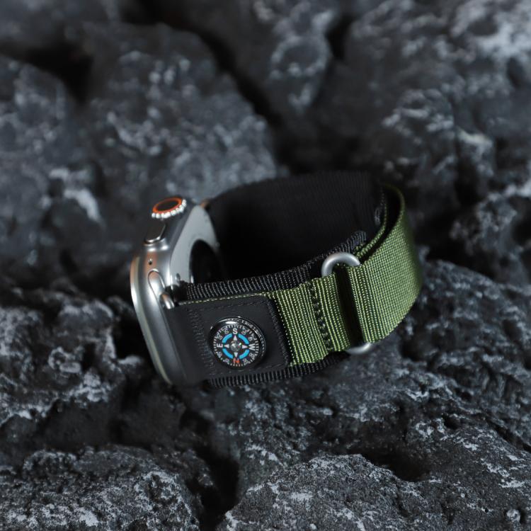 For Apple Watch 46mm / 49mm / 45mm / 44mm Kalebol Compass Nylon Loop Watch Strap(Black Army Green)