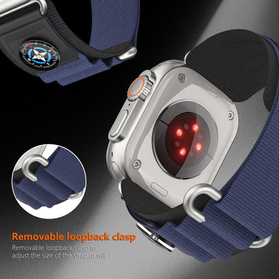 For Apple Watch 46mm / 49mm / 45mm / 44mm Kalebol Compass Nylon Loop Watch Strap(Black Blue)