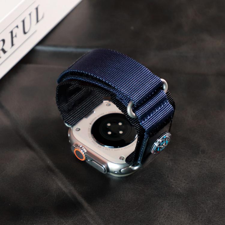For Apple Watch 42mm / 41mm / 40mm / 38mm Kalebol Compass Nylon Loop Watch Strap(Black Blue)