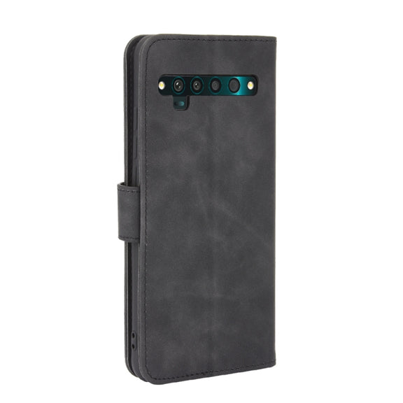 For TCL 10 Pro Solid Color Skin Feel Magnetic Buckle Horizontal Flip Calf Texture PU Leather Case with Holder & Card Slots & Wallet(Black)
