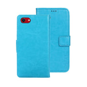 For iPhone 16e idewei Crazy Horse Texture Leather Phone Case(Sky Blue)