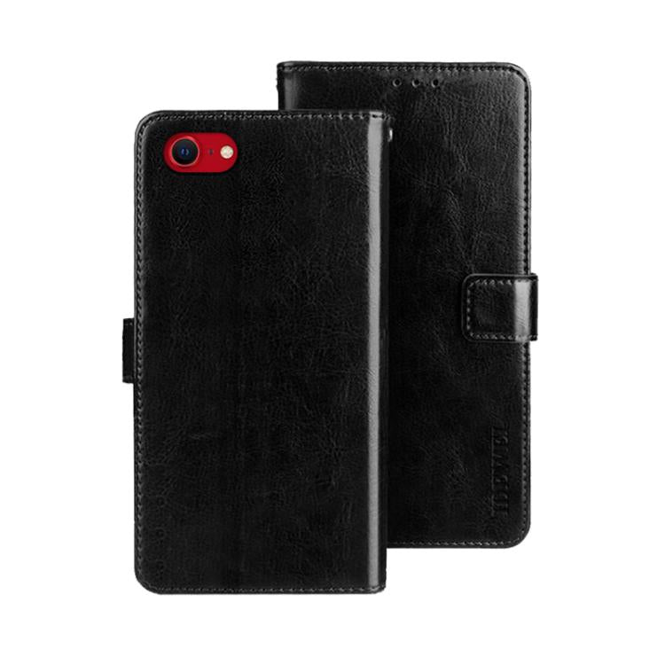For iPhone 16e idewei Crazy Horse Texture Leather Phone Case(Black)