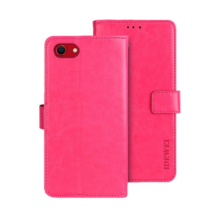 For iPhone 16e idewei Crazy Horse Texture Leather Phone Case(Rose Red)