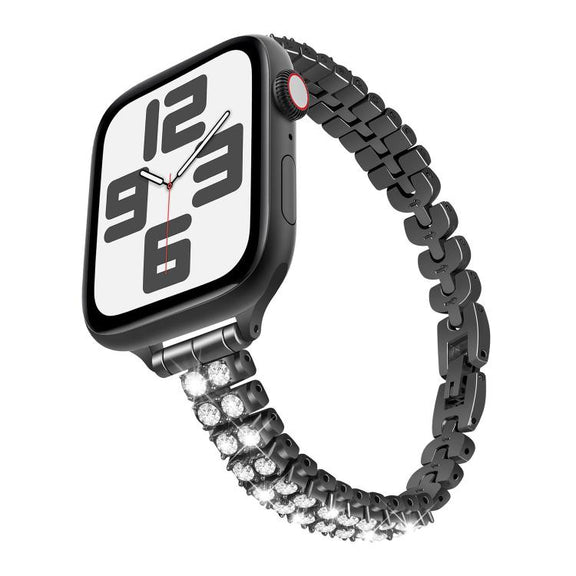 For Apple Watch 46mm / 49mm / 45mm / 44mm Slim Train Section Diamond Metal Watch Band(Black)