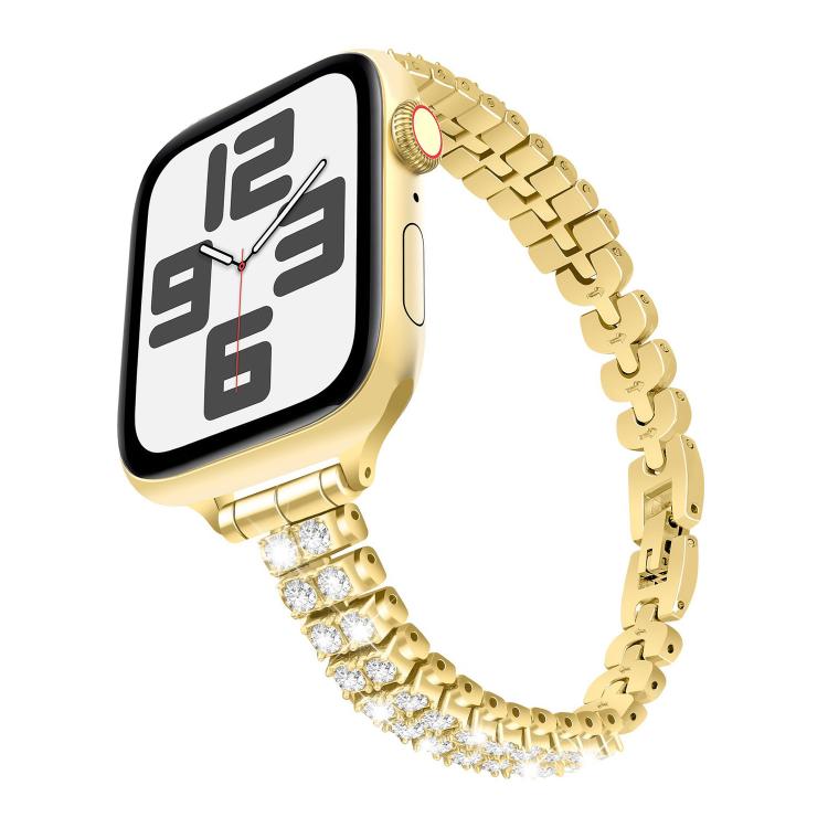 For Apple Watch 46mm / 49mm / 45mm / 44mm Slim Train Section Diamond Metal Watch Band(Gold)
