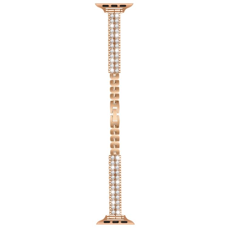 For Apple Watch 46mm / 49mm / 45mm / 44mm Slim Train Section Diamond Metal Watch Band(Rose Gold)