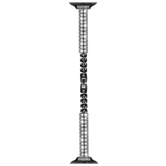 For Apple Watch 42mm / 41mm / 40mm / 38mm Slim Train Section Diamond Metal Watch Band(Black)
