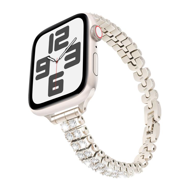 For Apple Watch 42mm / 41mm / 40mm / 38mm Slim Train Section Diamond Metal Watch Band(Starlight)