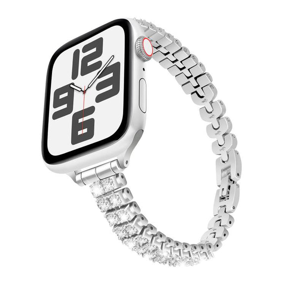 For Apple Watch 42mm / 41mm / 40mm / 38mm Slim Train Section Diamond Metal Watch Band(Silver)