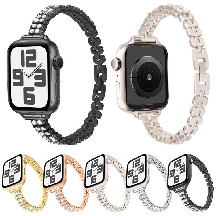 For Apple Watch 46mm / 49mm / 45mm / 44mm Slim Train Section Diamond Metal Watch Band(Silver)