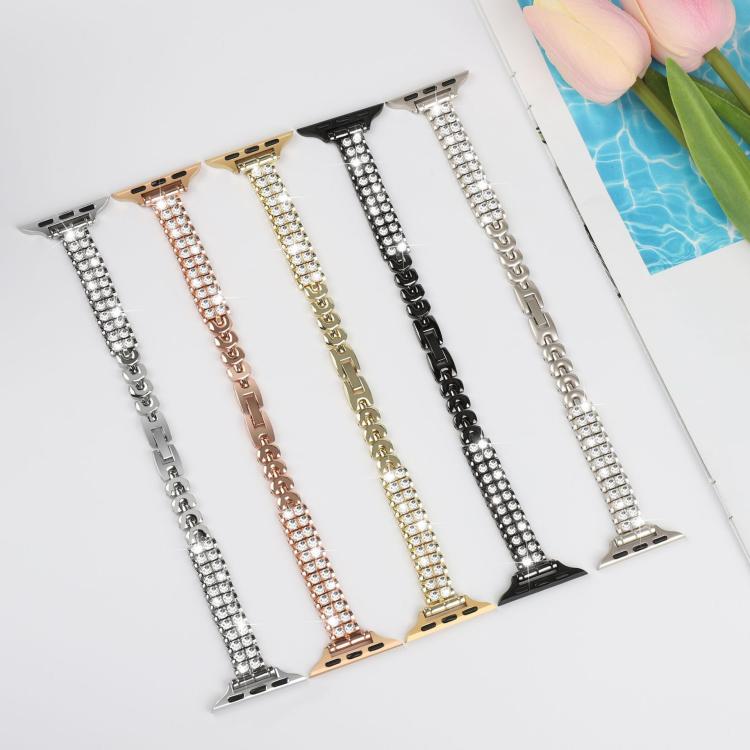 For Apple Watch 42mm / 41mm / 40mm / 38mm Slim Train Section Diamond Metal Watch Band(Silver)