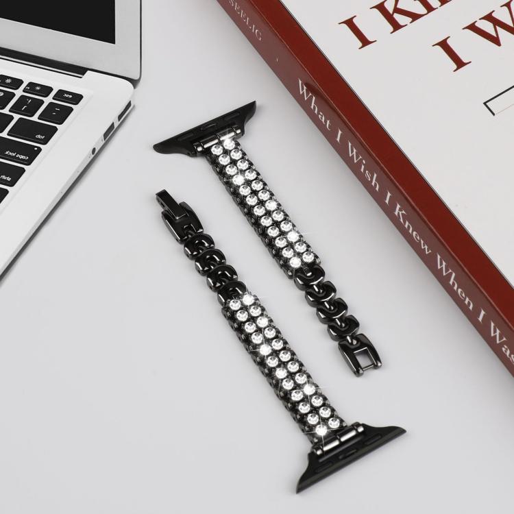 For Apple Watch 46mm / 49mm / 45mm / 44mm Slim Train Section Diamond Metal Watch Band(Silver)