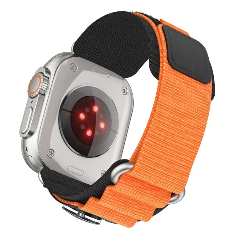 For Apple Watch 46mm / 49mm / 45mm / 44mm Compass Nylon Loop Watch Band(Black Orange)