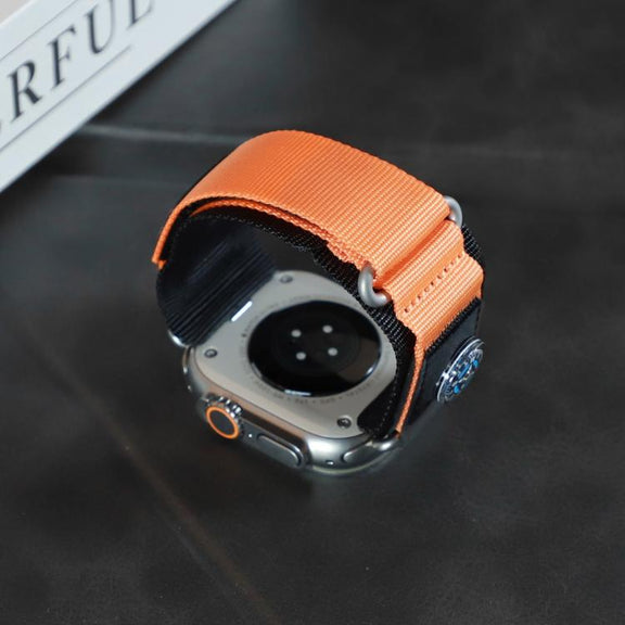 For Apple Watch 46mm / 49mm / 45mm / 44mm Compass Nylon Loop Watch Band(Black Orange)