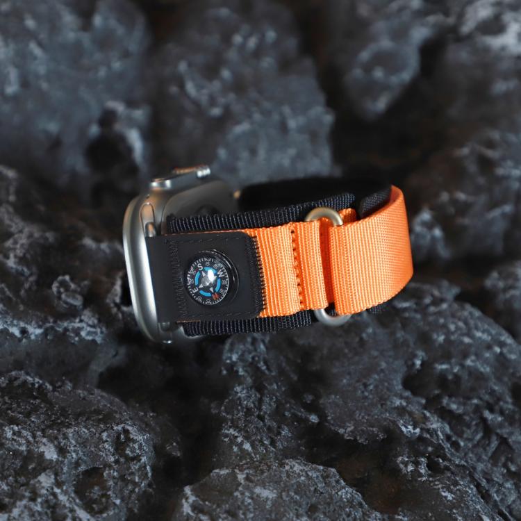 For Apple Watch 46mm / 49mm / 45mm / 44mm Compass Nylon Loop Watch Band(Black Orange)