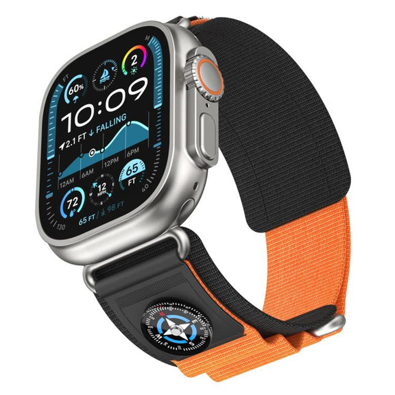 For Apple Watch 46mm / 49mm / 45mm / 44mm Compass Nylon Loop Watch Band(Black Orange)