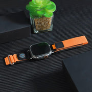 For Apple Watch 46mm / 49mm / 45mm / 44mm Compass Nylon Loop Watch Band(Black Orange)