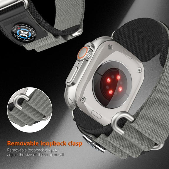 For Apple Watch 46mm / 49mm / 45mm / 44mm Compass Nylon Loop Watch Band(Black Grey)