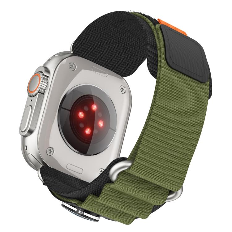 For Apple Watch 46mm / 49mm / 45mm / 44mm Compass Nylon Loop Watch Band(Black Army Green)