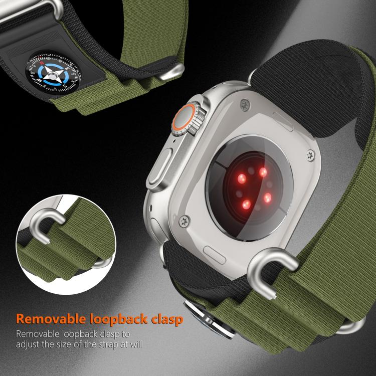For Apple Watch 46mm / 49mm / 45mm / 44mm Compass Nylon Loop Watch Band(Black Army Green)