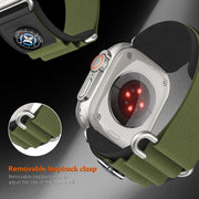 For Apple Watch 46mm / 49mm / 45mm / 44mm Compass Nylon Loop Watch Band(Black Army Green)