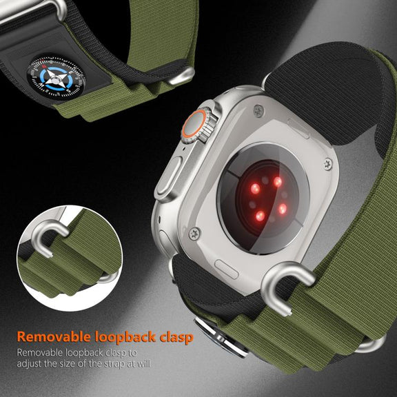 For Apple Watch 46mm / 49mm / 45mm / 44mm Compass Nylon Loop Watch Band(Black Army Green)