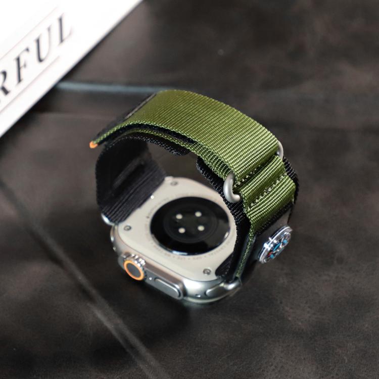 For Apple Watch 46mm / 49mm / 45mm / 44mm Compass Nylon Loop Watch Band(Black Army Green)