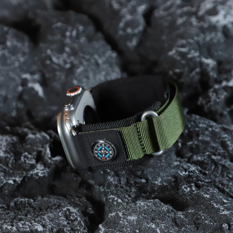For Apple Watch 46mm / 49mm / 45mm / 44mm Compass Nylon Loop Watch Band(Black Army Green)