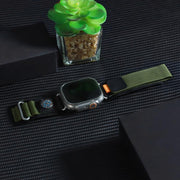 For Apple Watch 46mm / 49mm / 45mm / 44mm Compass Nylon Loop Watch Band(Black Army Green)