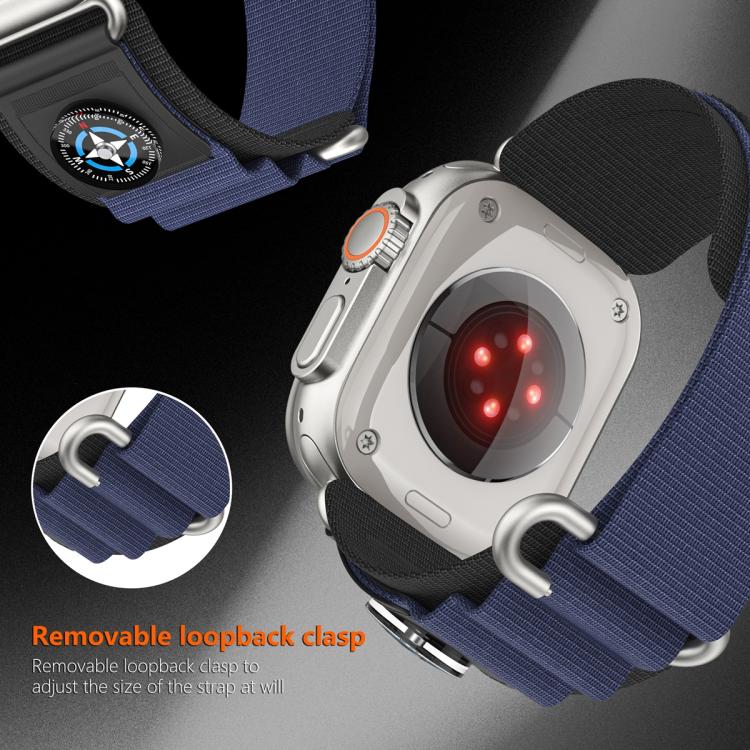 For Apple Watch 46mm / 49mm / 45mm / 44mm Compass Nylon Loop Watch Band(Black Blue)