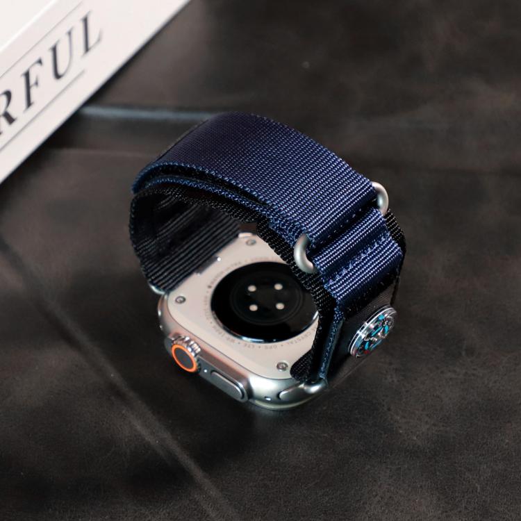 For Apple Watch 46mm / 49mm / 45mm / 44mm Compass Nylon Loop Watch Band(Black Blue)